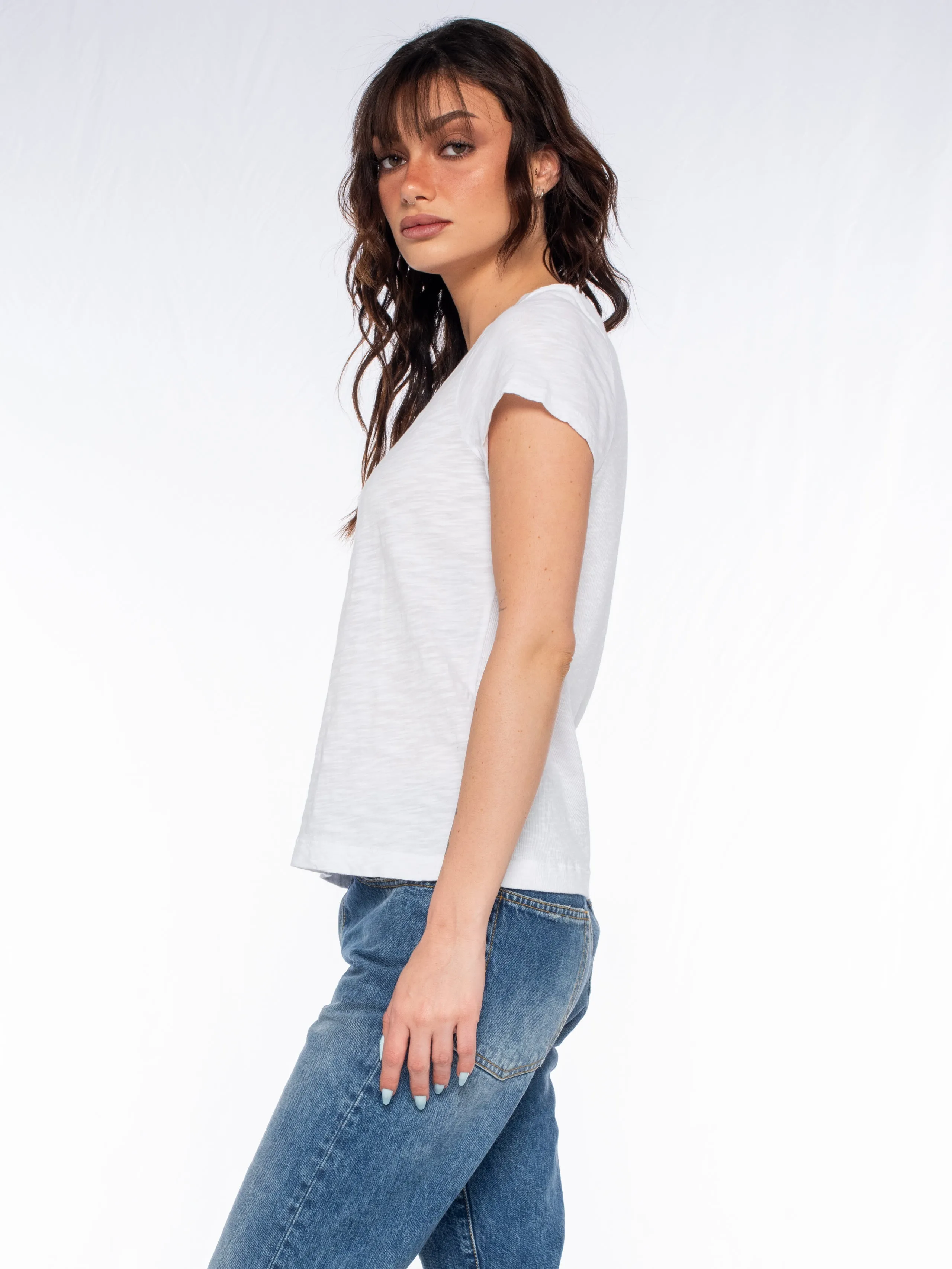 Slim Deep V-Neck Rib Back Tee