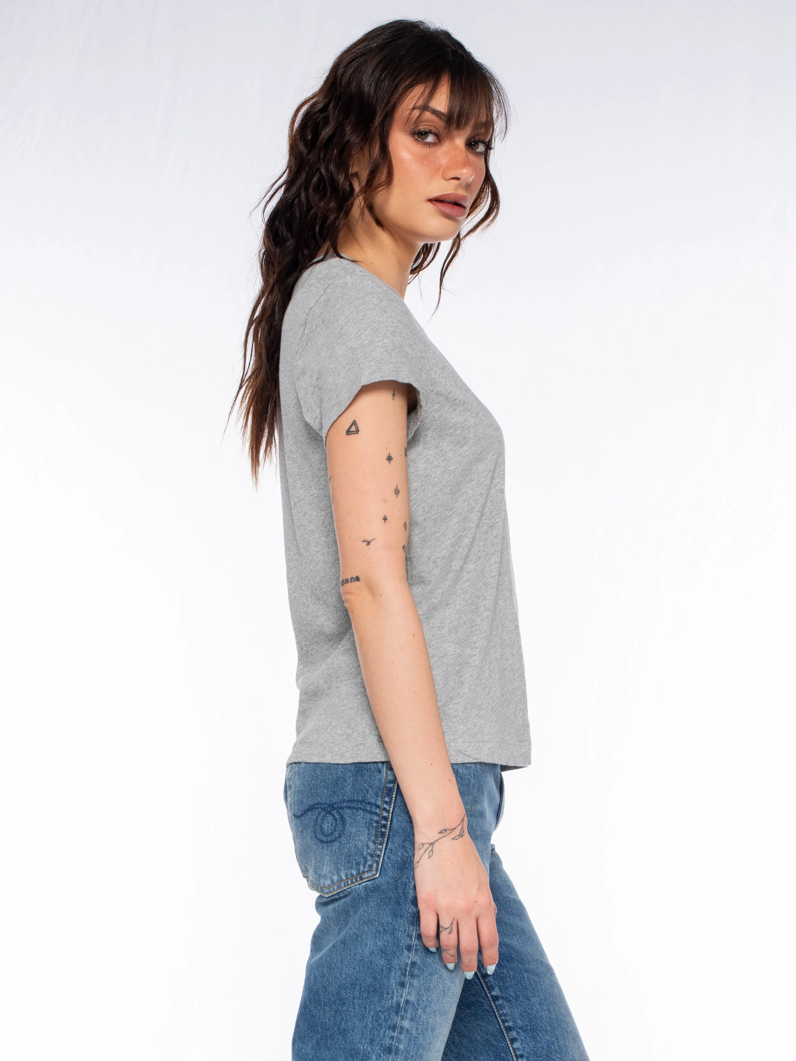 Slim Deep V-Neck Rib Back Tee