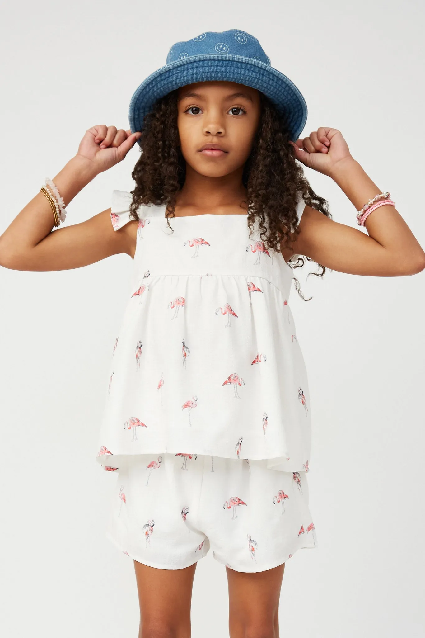 Smithsonian Ruffle Square Neck Flamingo Print Top