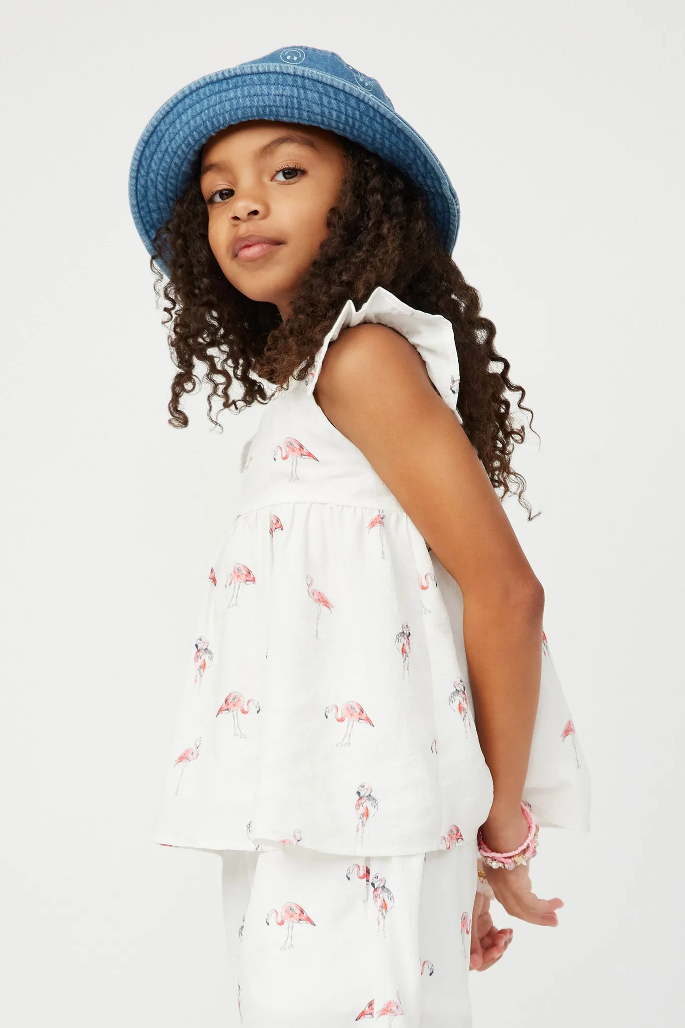 Smithsonian Ruffle Square Neck Flamingo Print Top