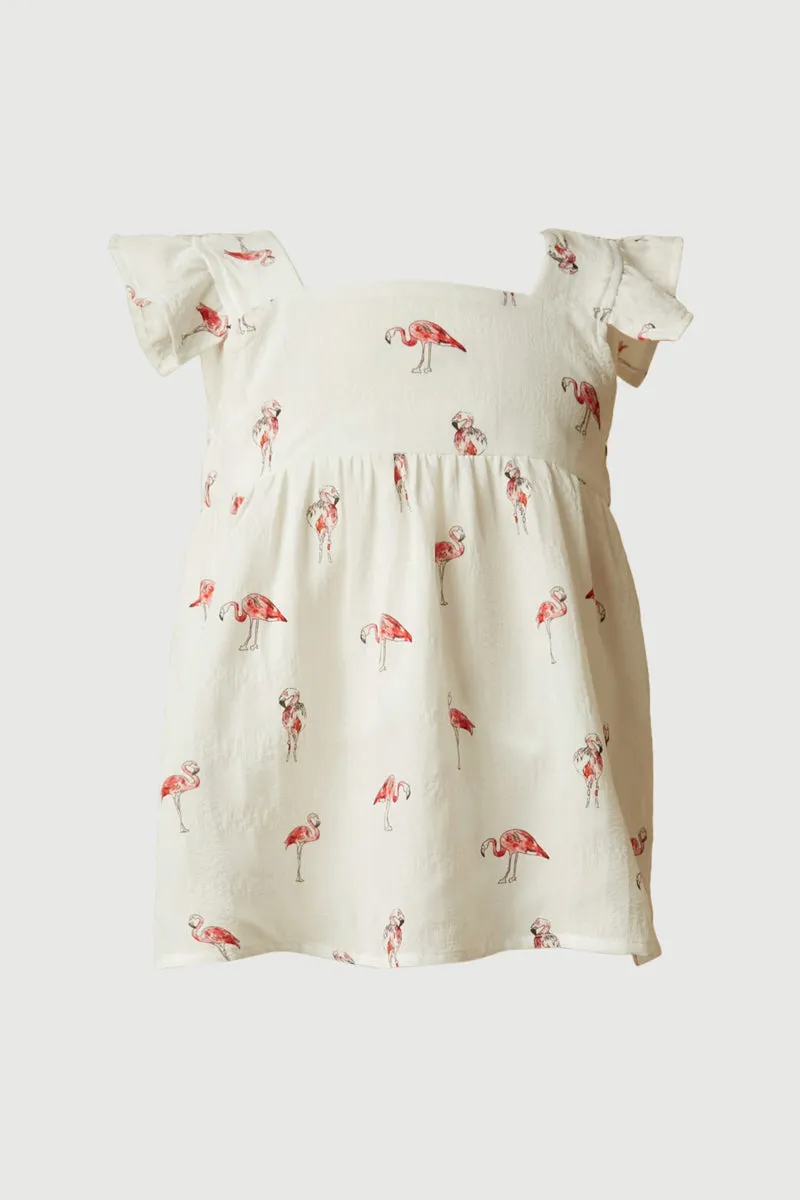 Smithsonian Ruffle Square Neck Flamingo Print Top