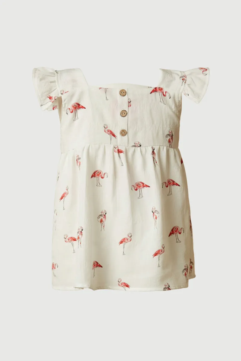 Smithsonian Ruffle Square Neck Flamingo Print Top