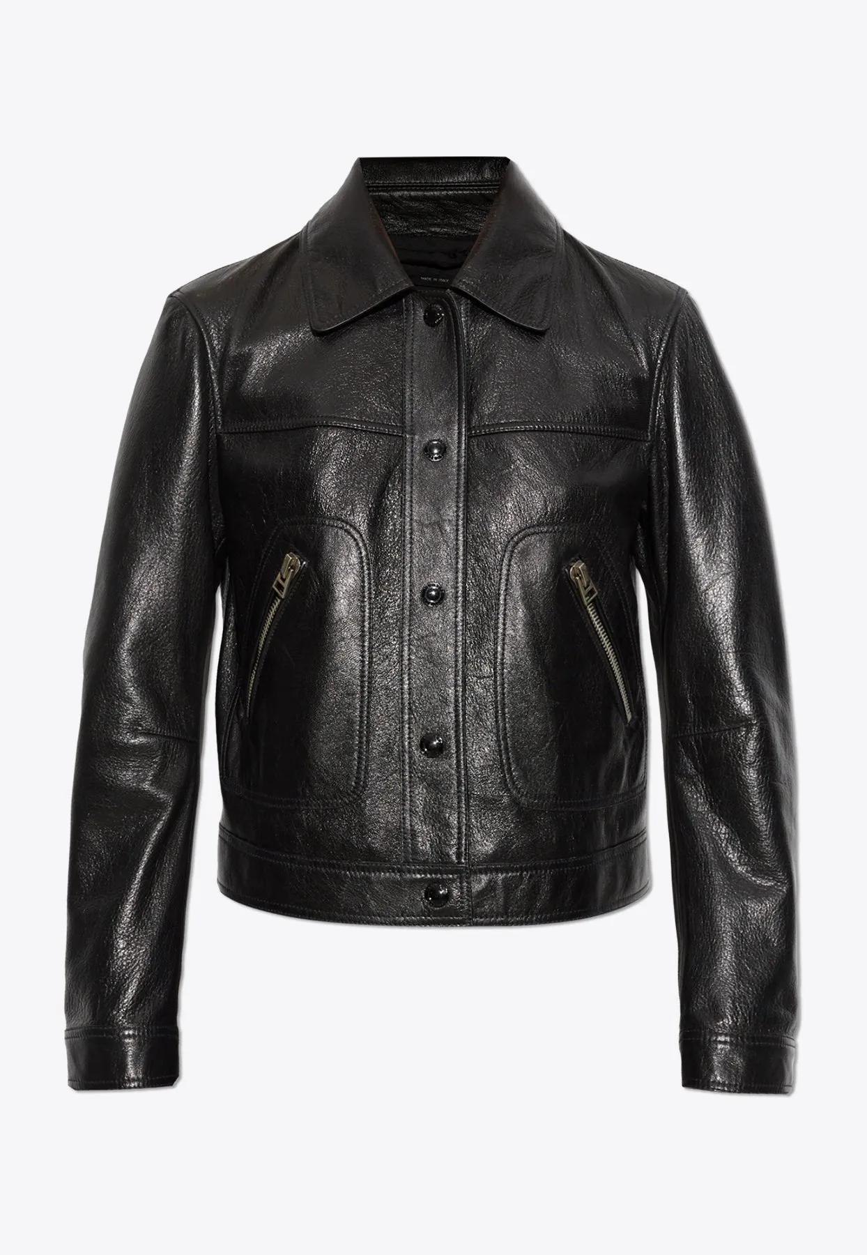 Snap-Button Leather Jacket