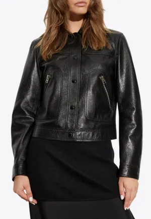 Snap-Button Leather Jacket