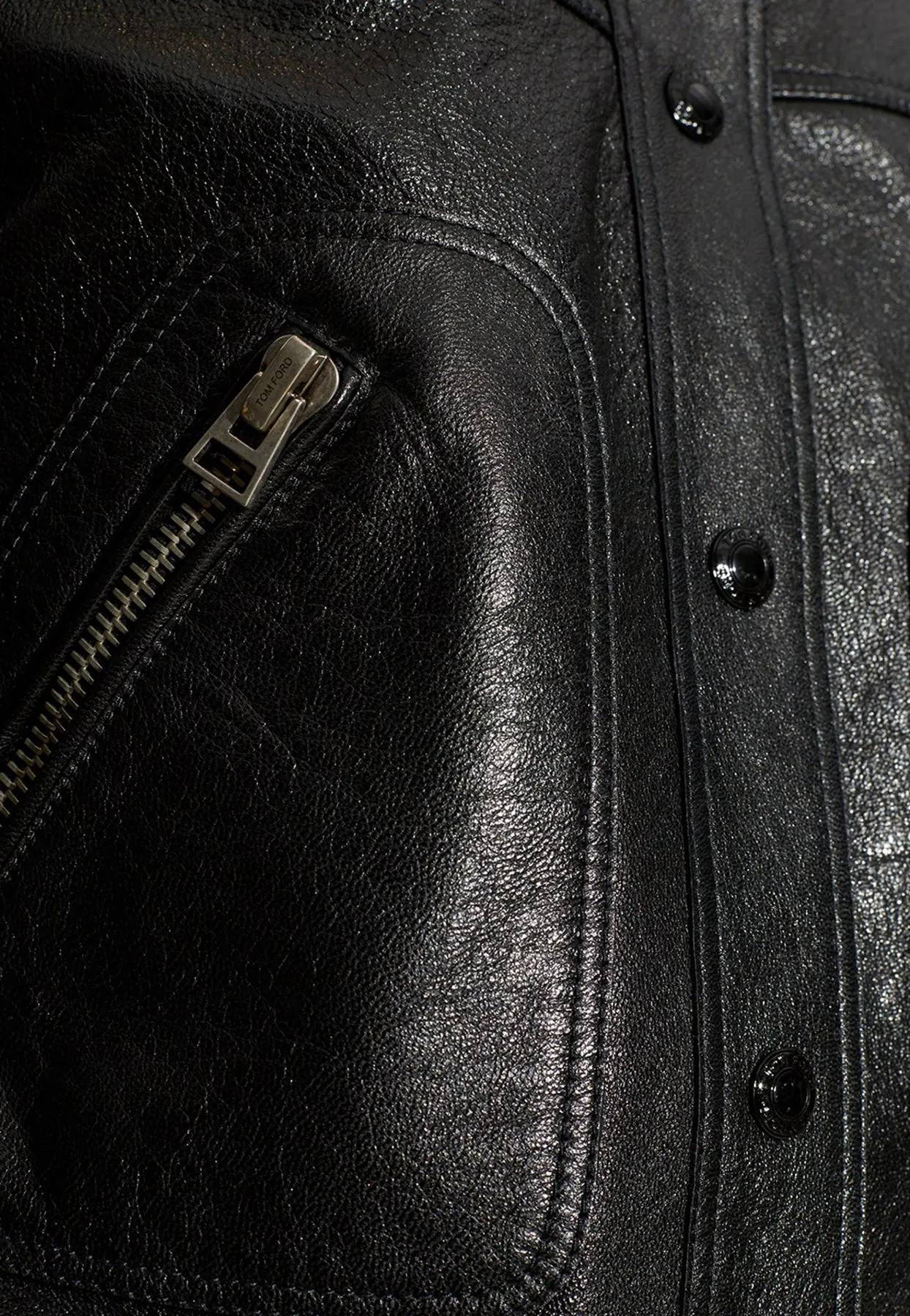 Snap-Button Leather Jacket