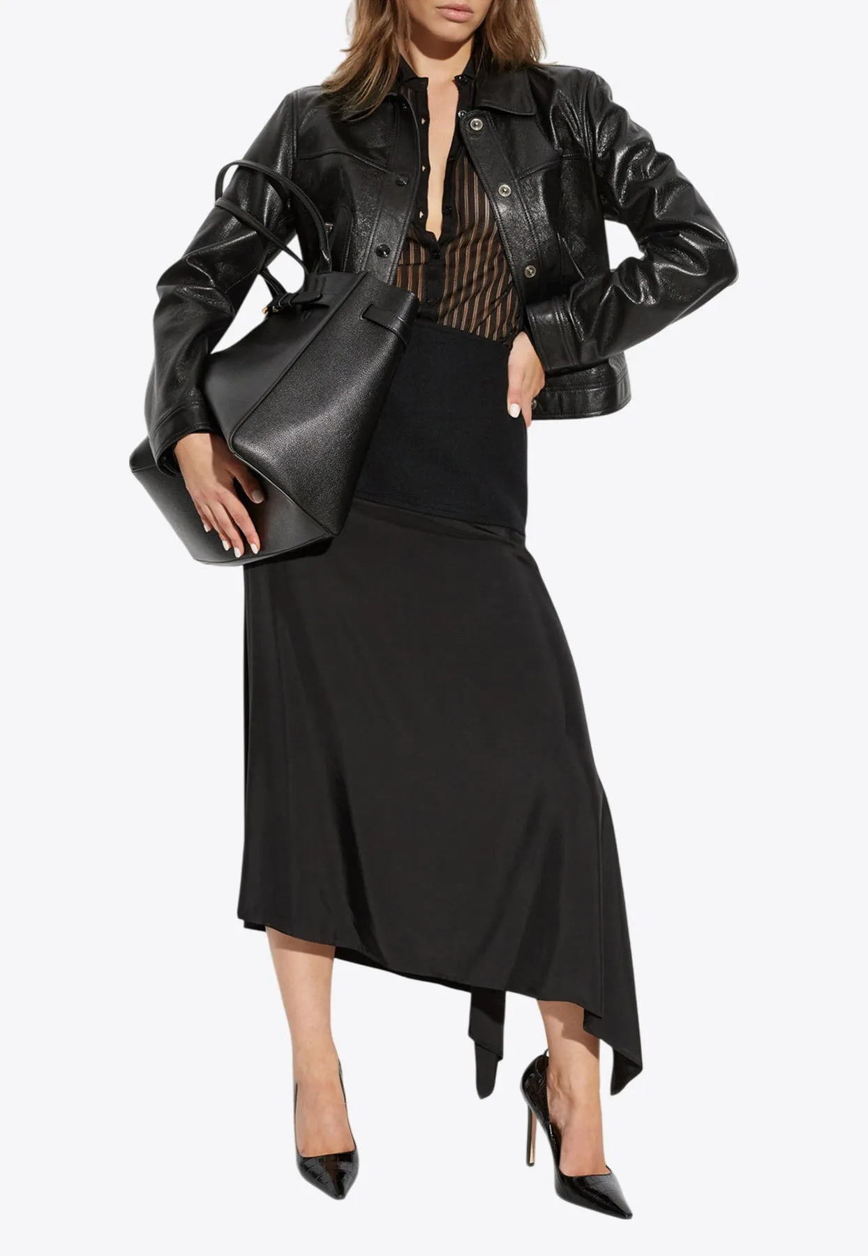 Snap-Button Leather Jacket