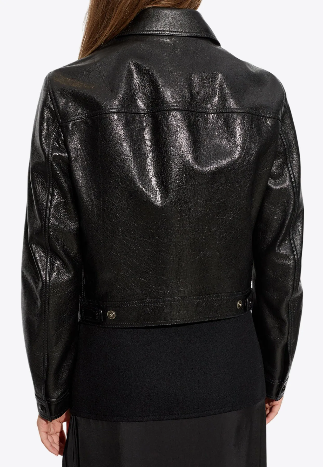 Snap-Button Leather Jacket