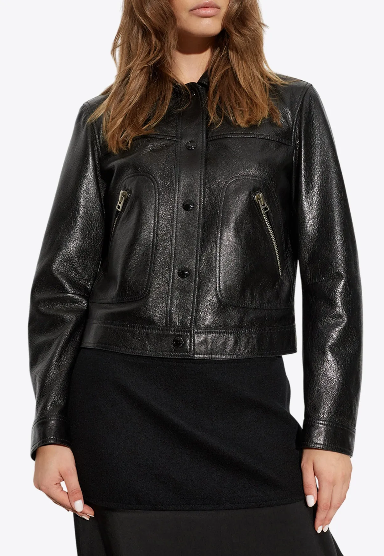 Snap-Button Leather Jacket