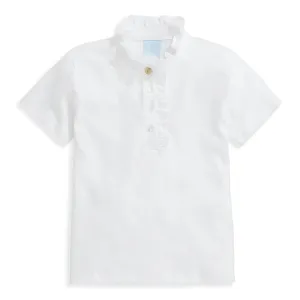 Solid Pima Ruffle Polo -- White w/ Pink