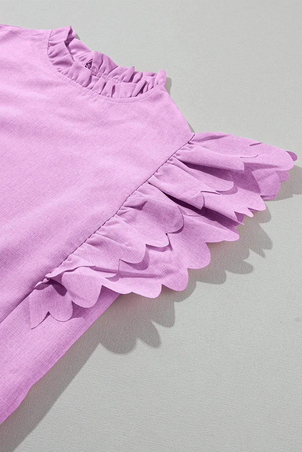 Solid Scalloped Ruffle Sleeve Top