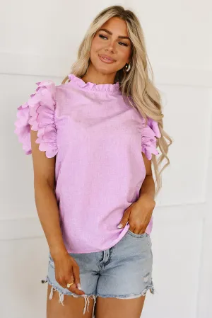 Solid Scalloped Ruffle Sleeve Top