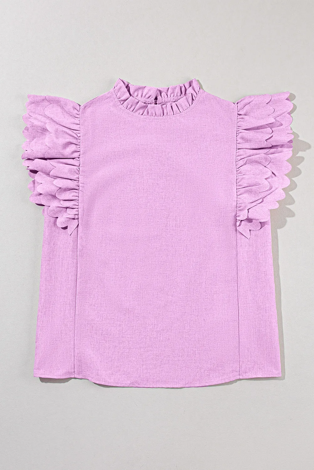 Solid Scalloped Ruffle Sleeve Top