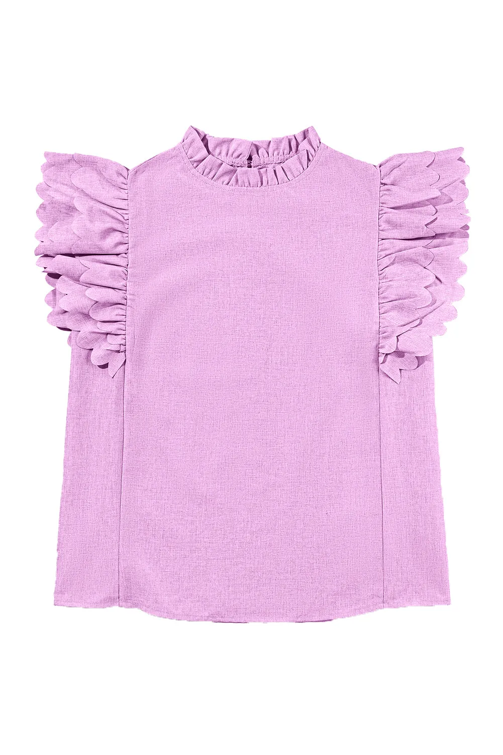 Solid Scalloped Ruffle Sleeve Top