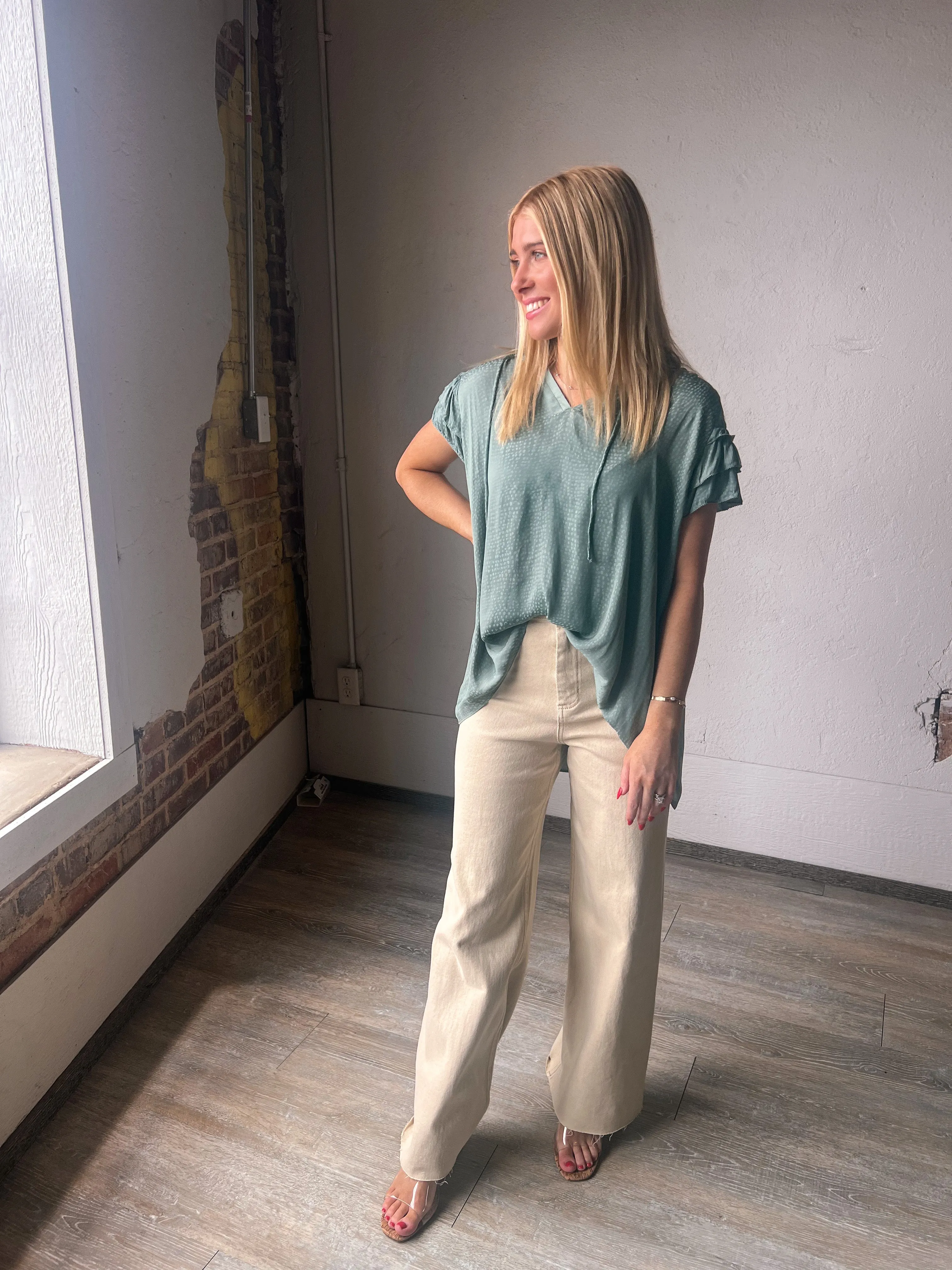 Spanish Moss Ruffle Sleeve Top