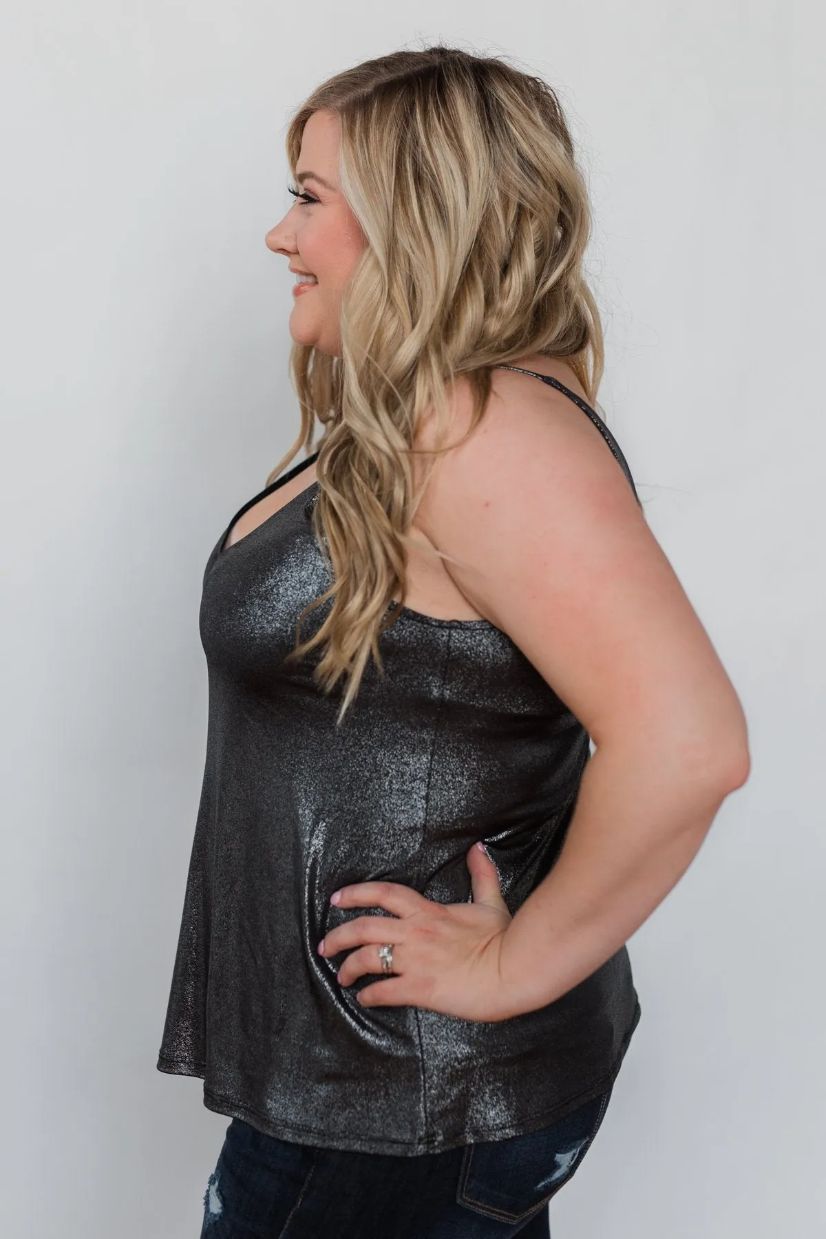 Spark Up The New Year Tank Top- Silver Black