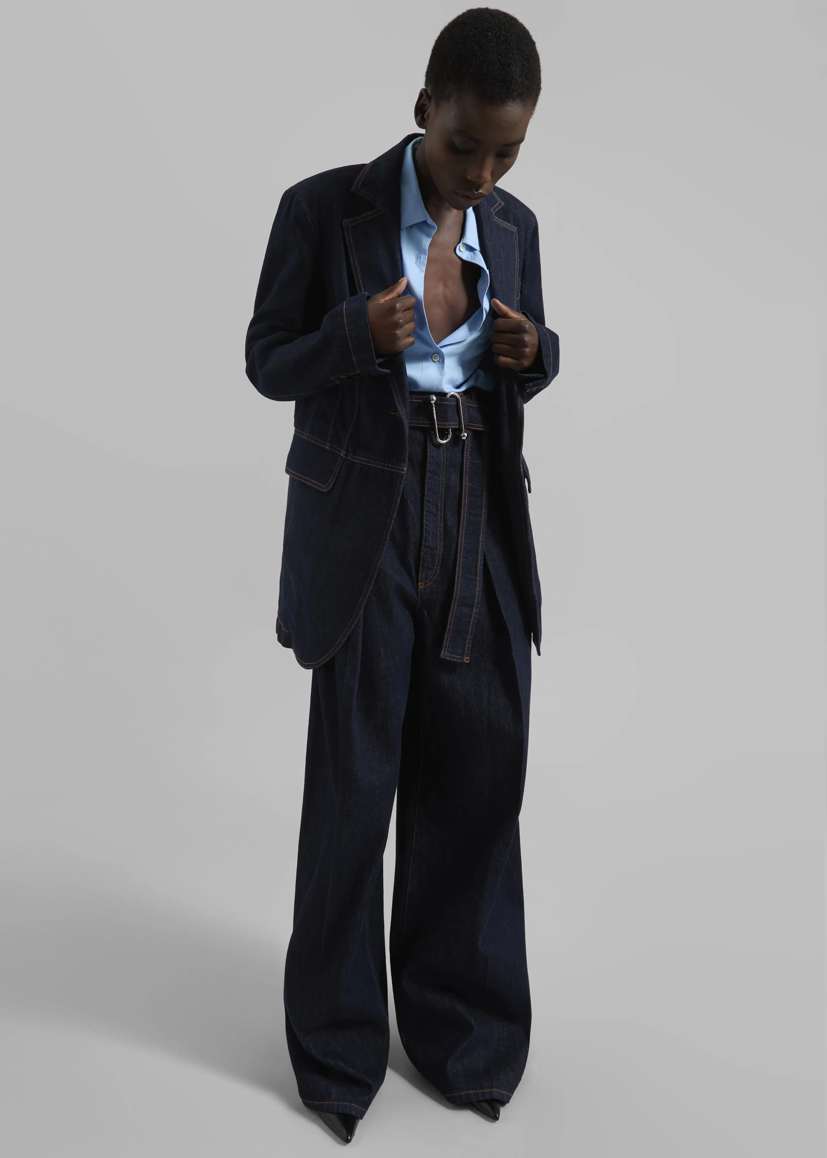 Sportmax Domino Oversized Denim Blazer - Navy