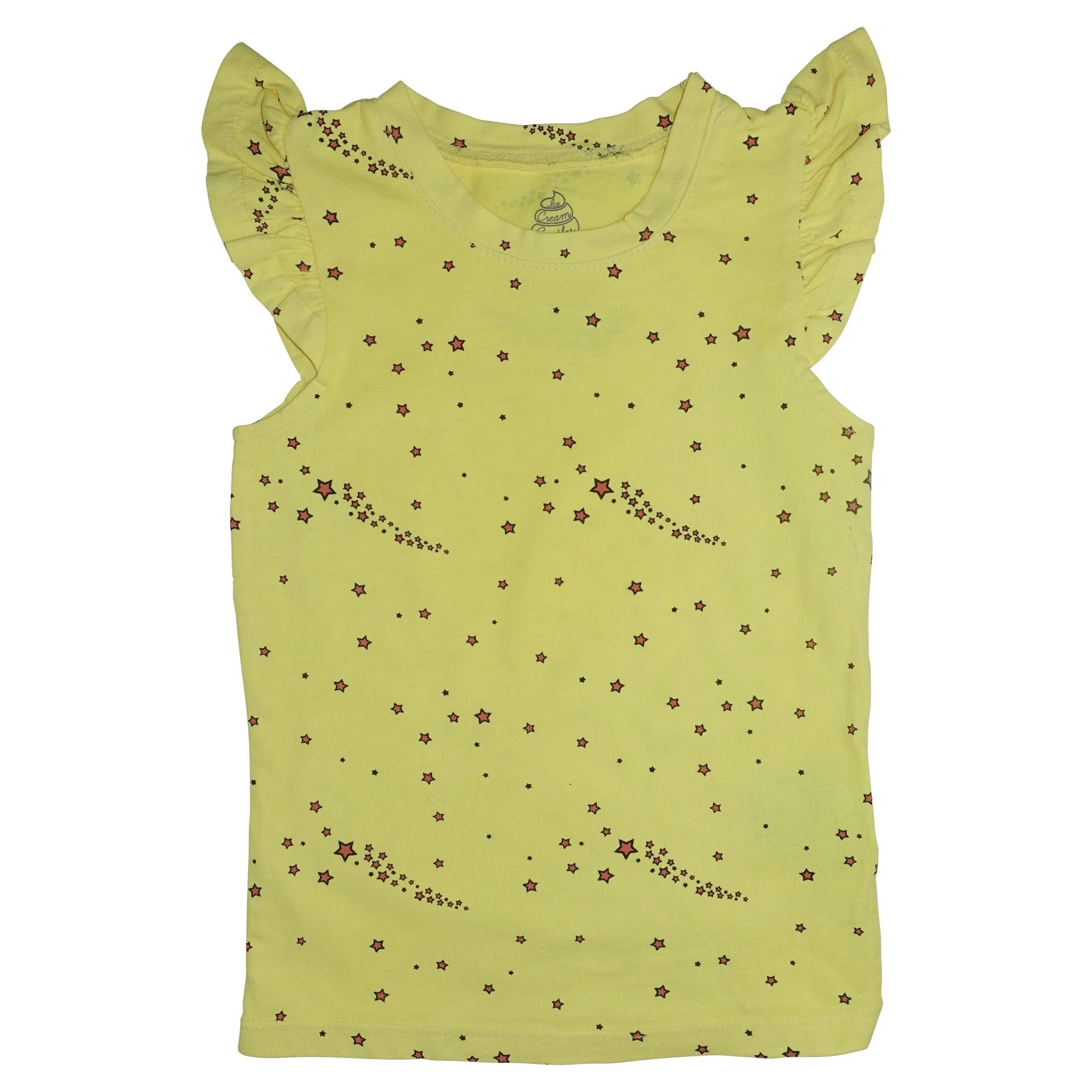Star Print Ruffle Tank- Yellow