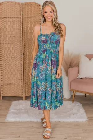 Starts With A Wish Floral Dress- Teal