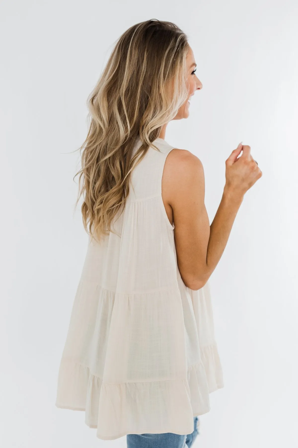 Stay With Me Ruffle Tank Top- Cream