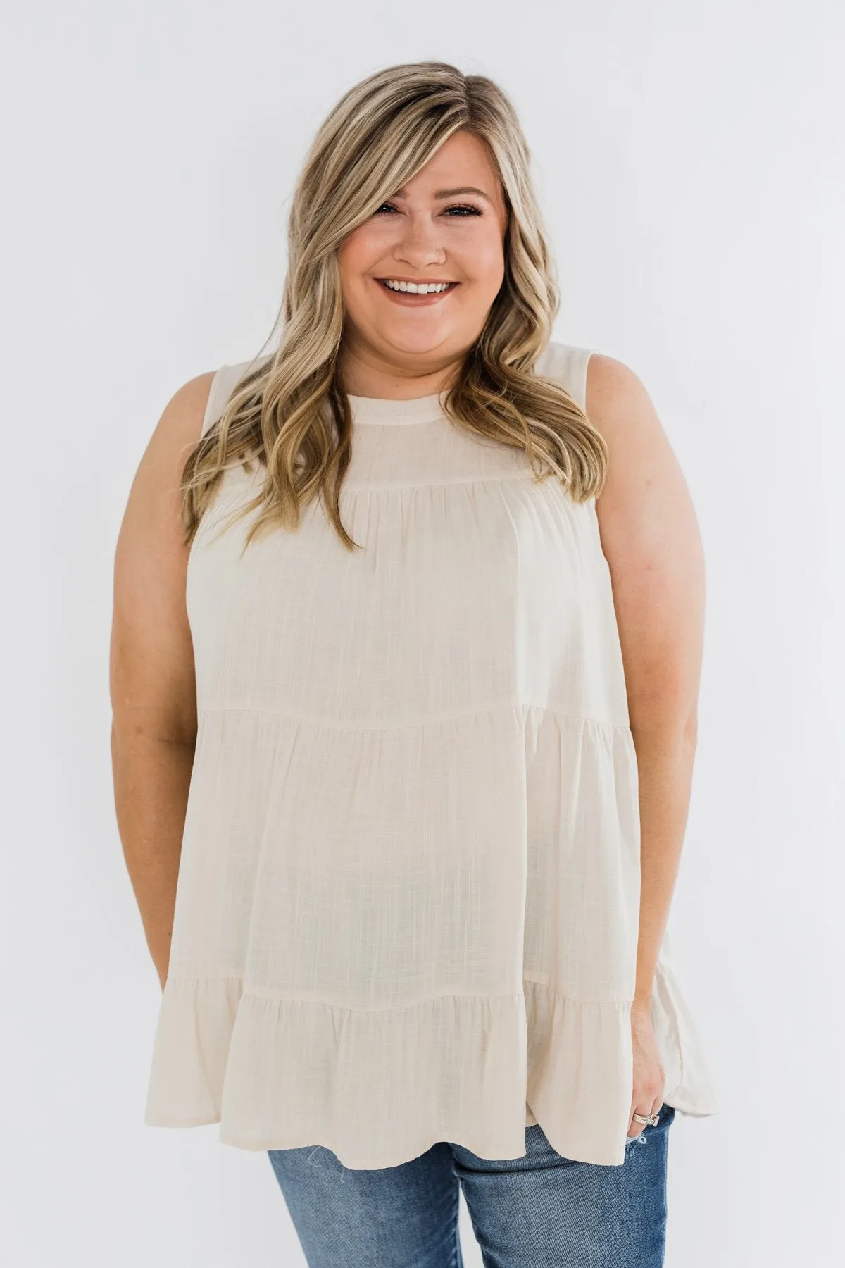 Stay With Me Ruffle Tank Top- Cream