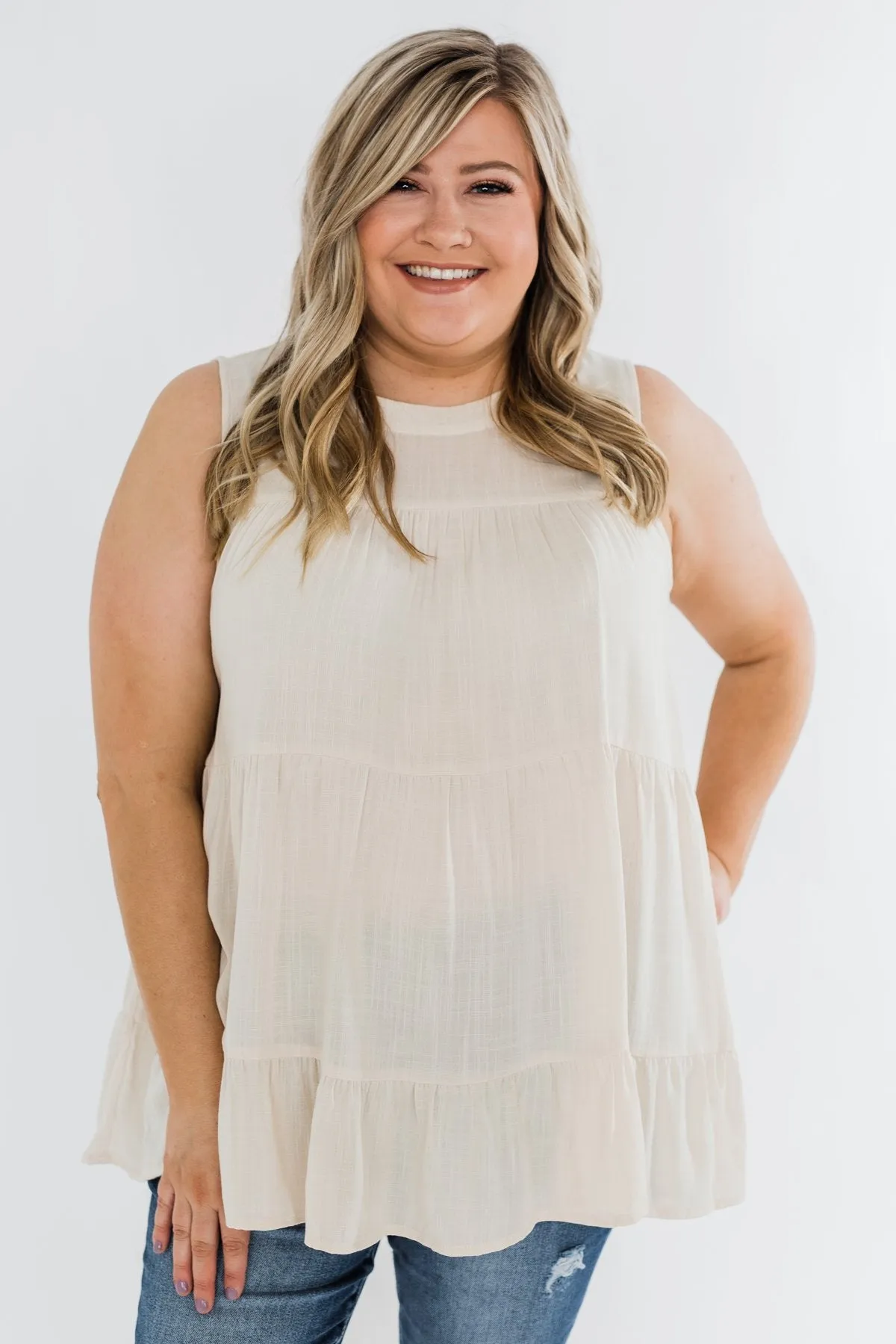 Stay With Me Ruffle Tank Top- Cream