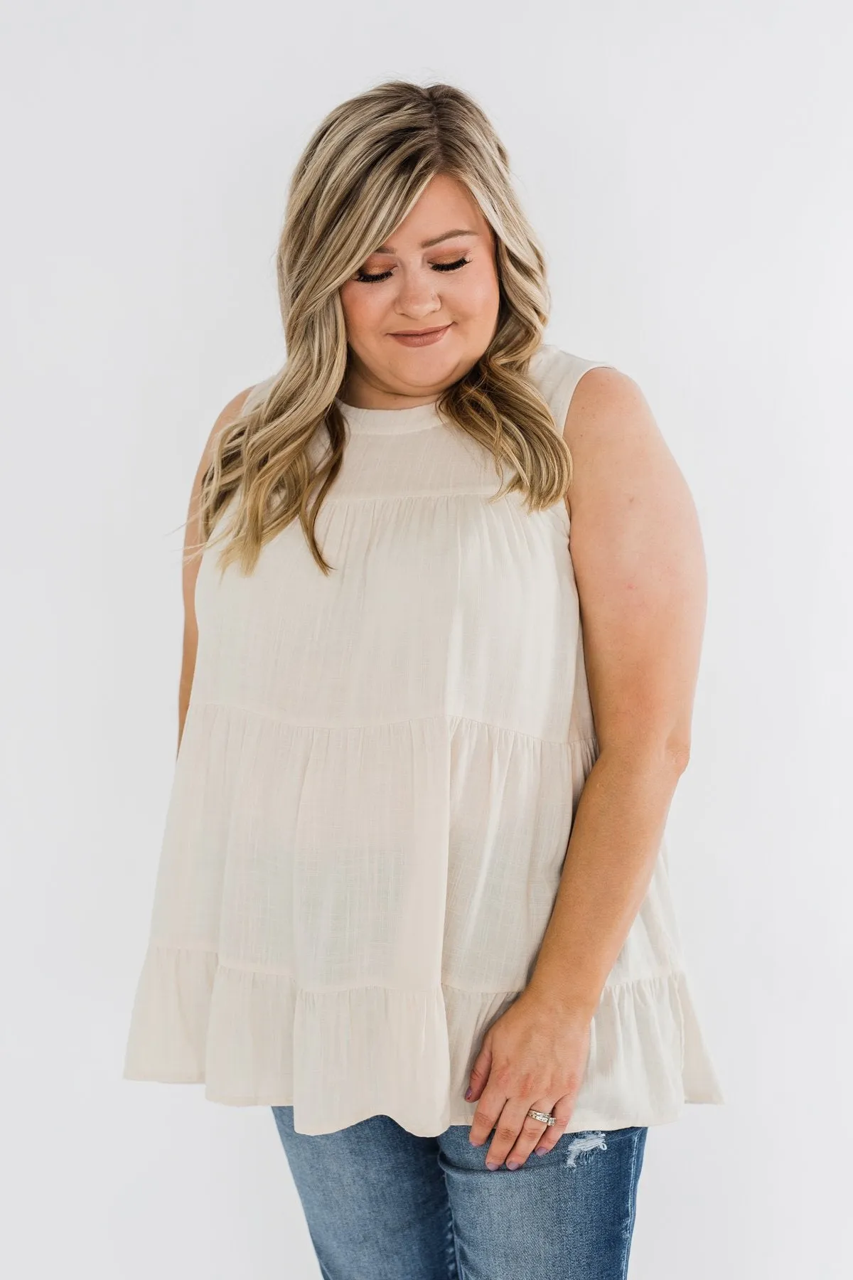 Stay With Me Ruffle Tank Top- Cream