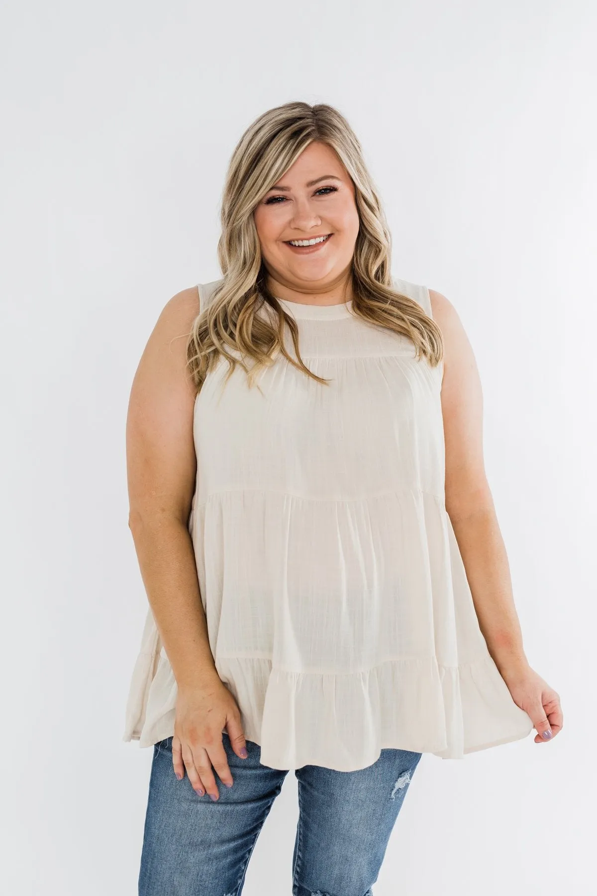 Stay With Me Ruffle Tank Top- Cream