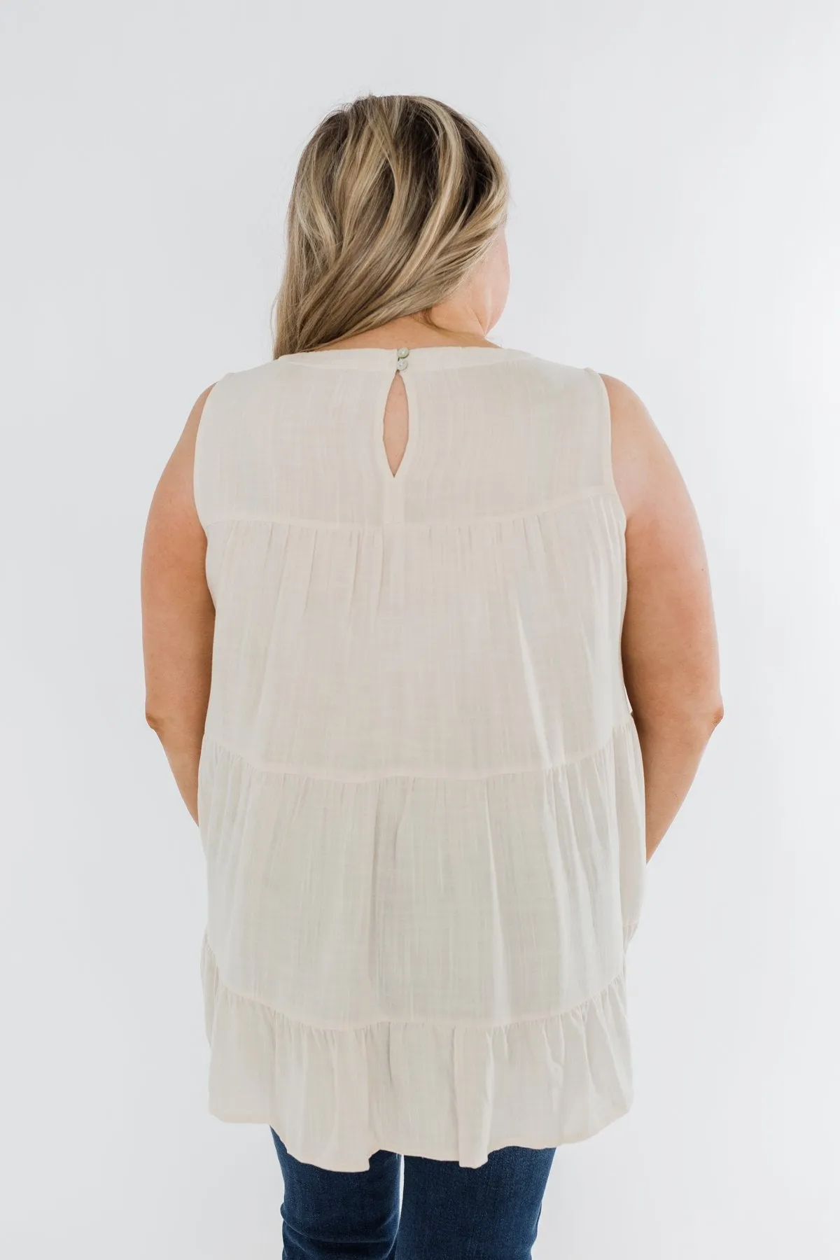 Stay With Me Ruffle Tank Top- Cream