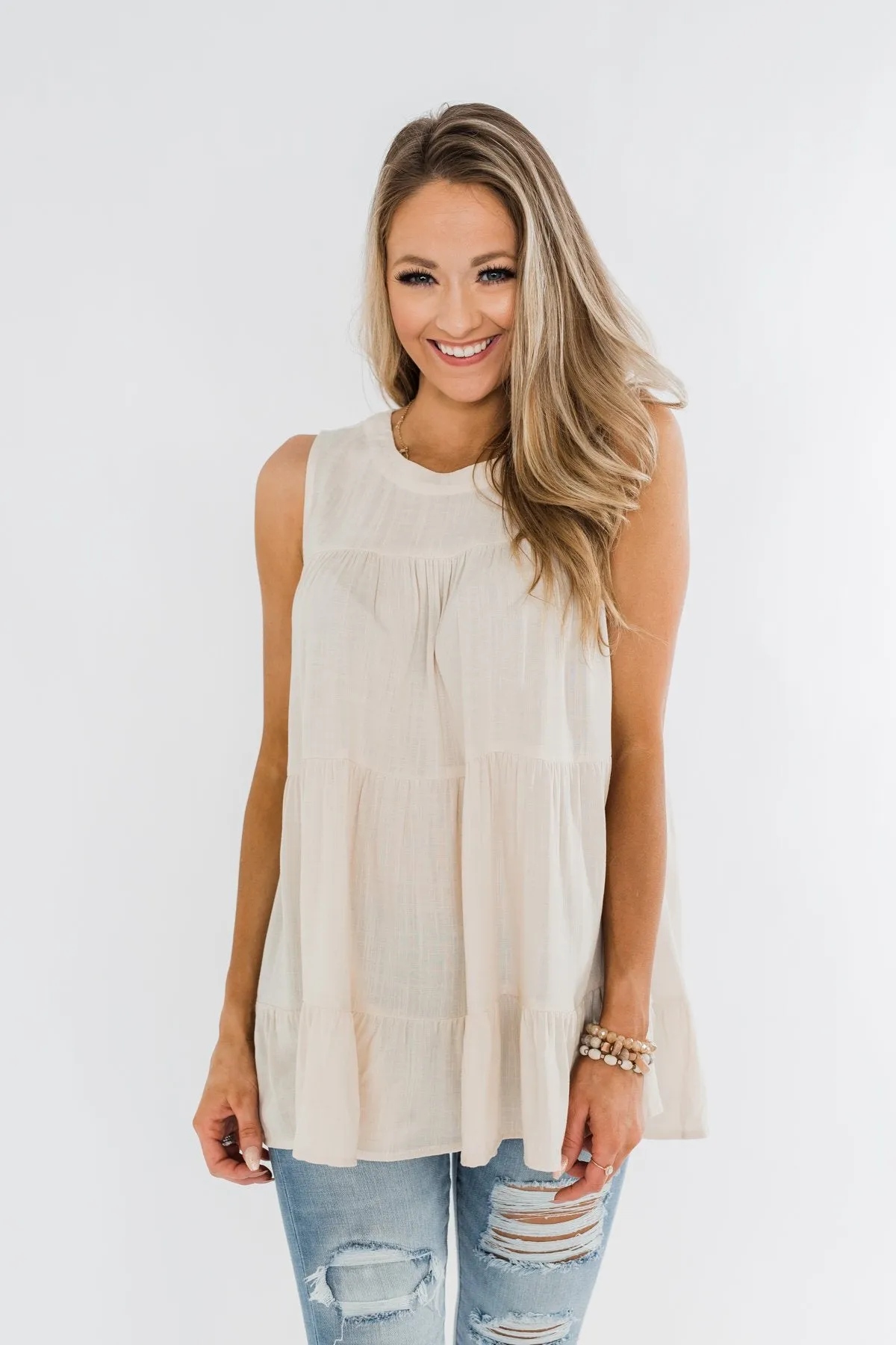 Stay With Me Ruffle Tank Top- Cream