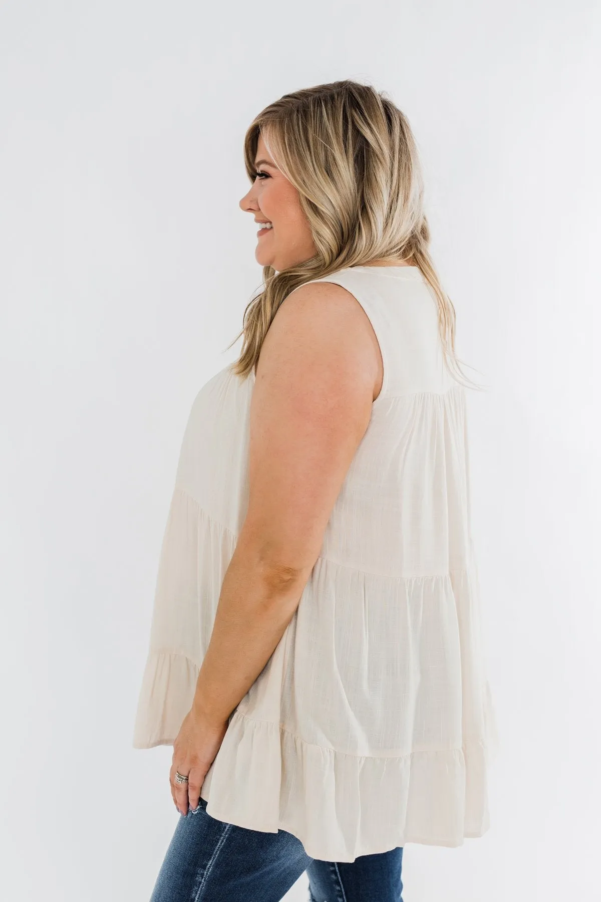 Stay With Me Ruffle Tank Top- Cream