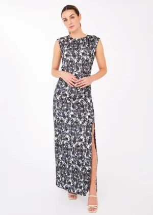 Stefanie Dress Black & White Hibiscus Jacquard