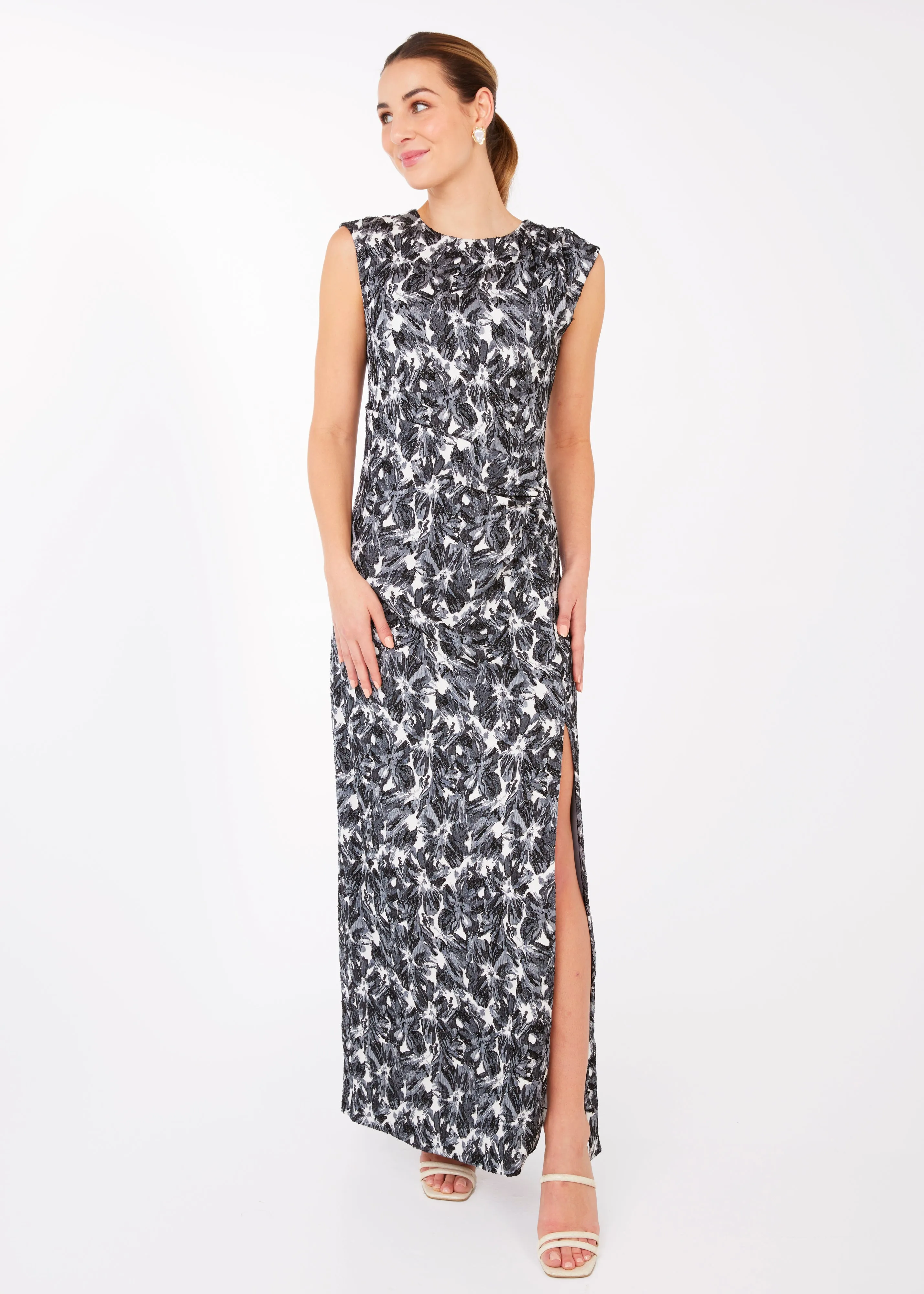Stefanie Dress Black & White Hibiscus Jacquard