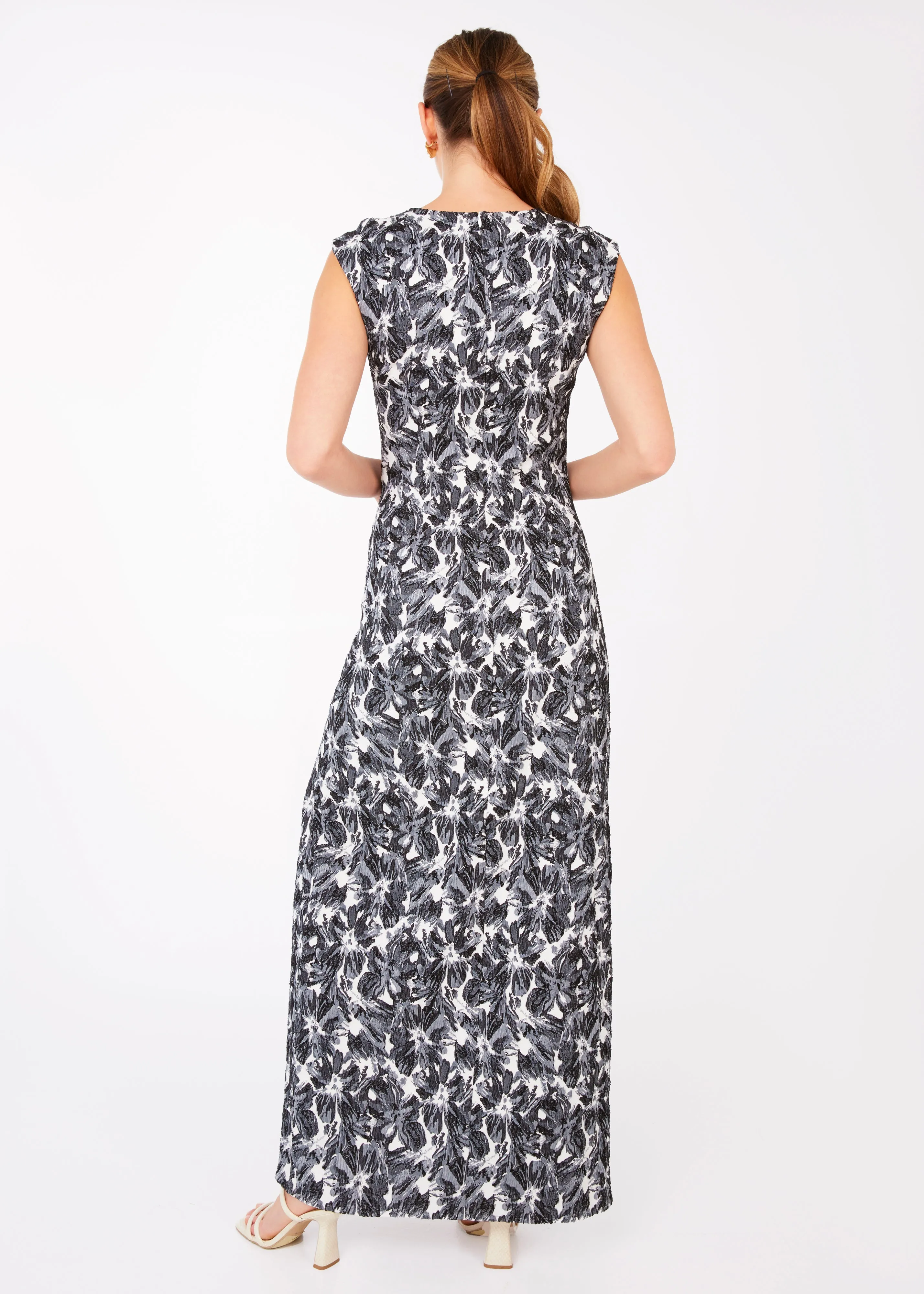 Stefanie Dress Black & White Hibiscus Jacquard