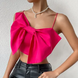 Street Chic Girl Backless Solid Color Wrapped Chest Design Sense Top Camisole Women Bowknot Strap Short Vest  C-240517-L2