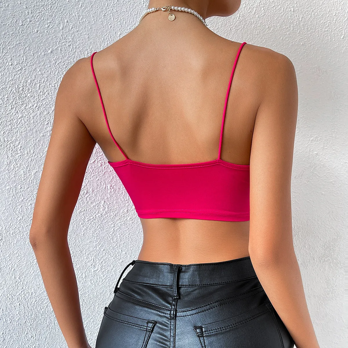 Street Chic Girl Backless Solid Color Wrapped Chest Design Sense Top Camisole Women Bowknot Strap Short Vest  C-240517-L2