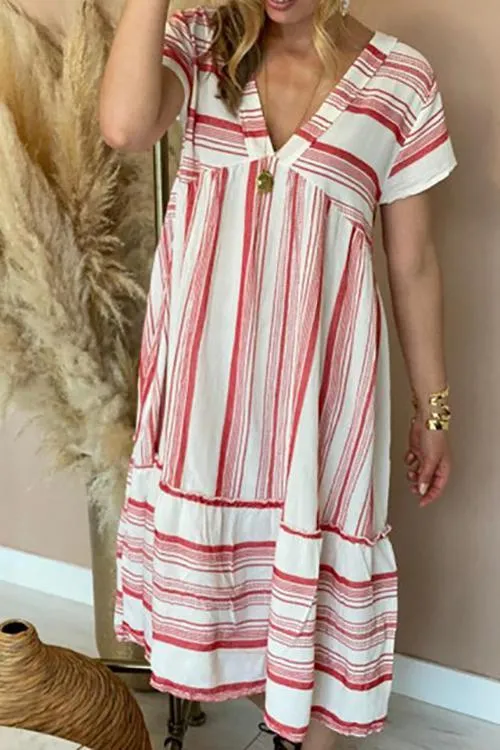 Stripe Print V Neck Dress