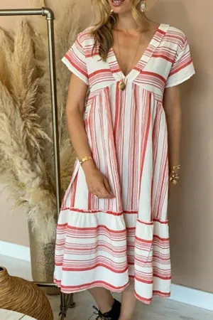 Stripe Print V Neck Dress
