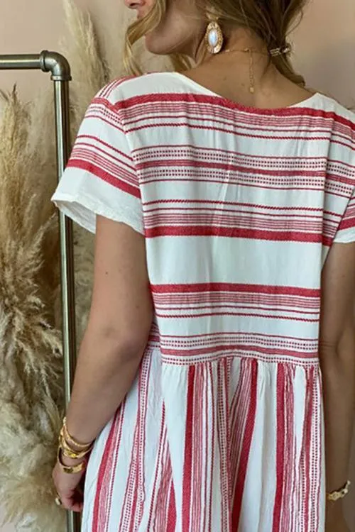 Stripe Print V Neck Dress