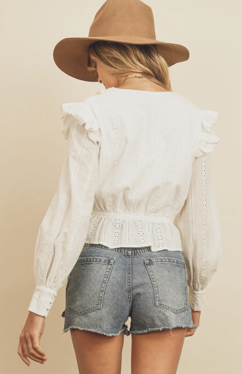 Striped Eyelet Ruffled Blouse