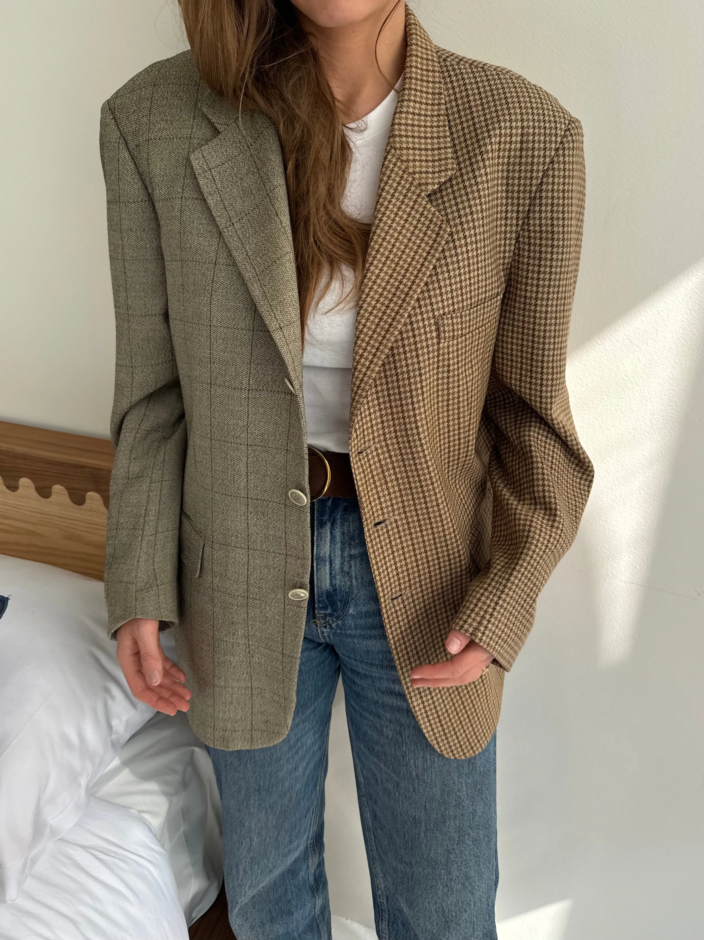 Stunning houndstooth and beige checked contrasted blazer