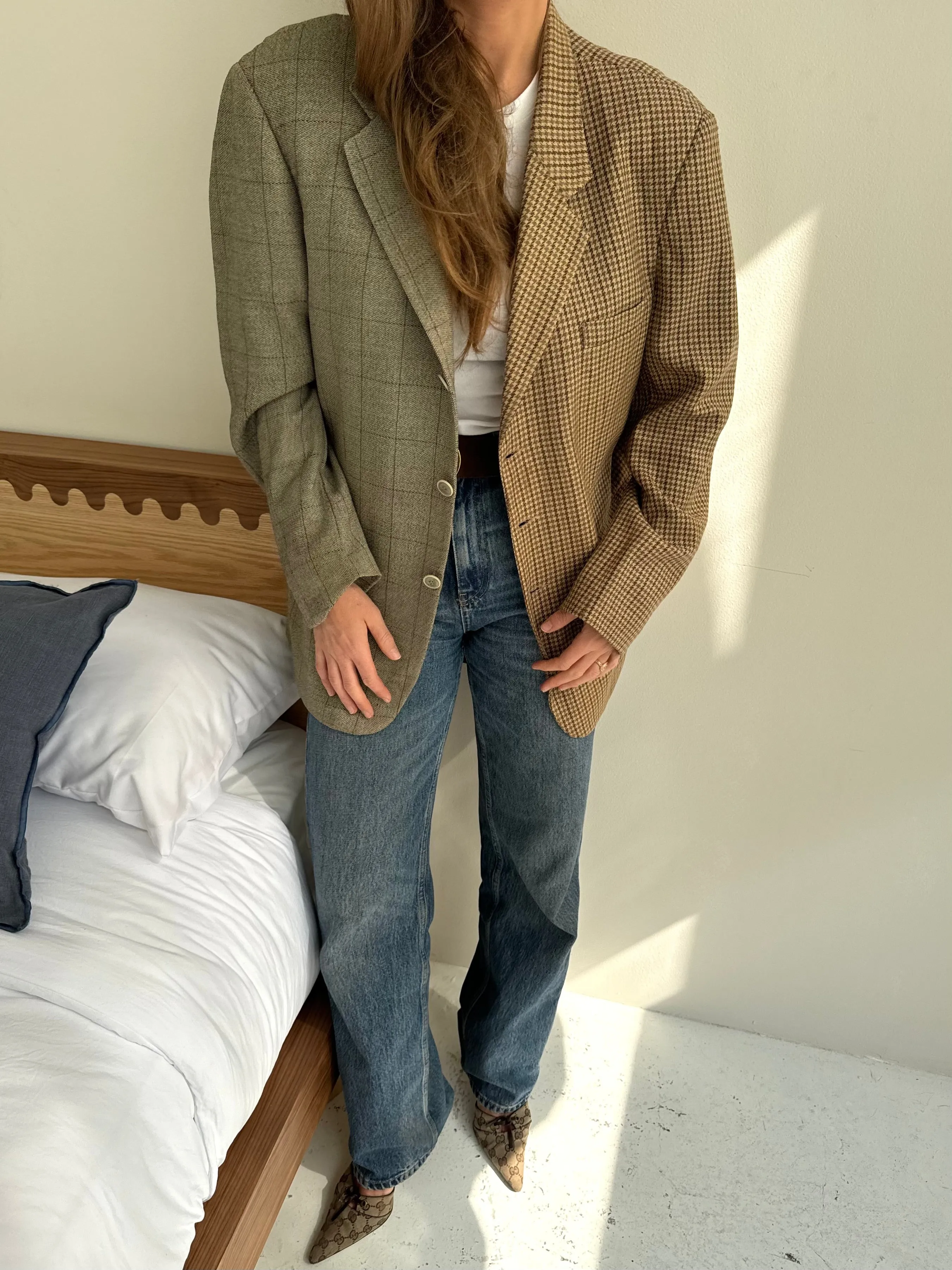 Stunning houndstooth and beige checked contrasted blazer