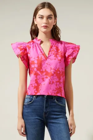 Sugarlips Blissa Floral Ruffle Sleeve Top