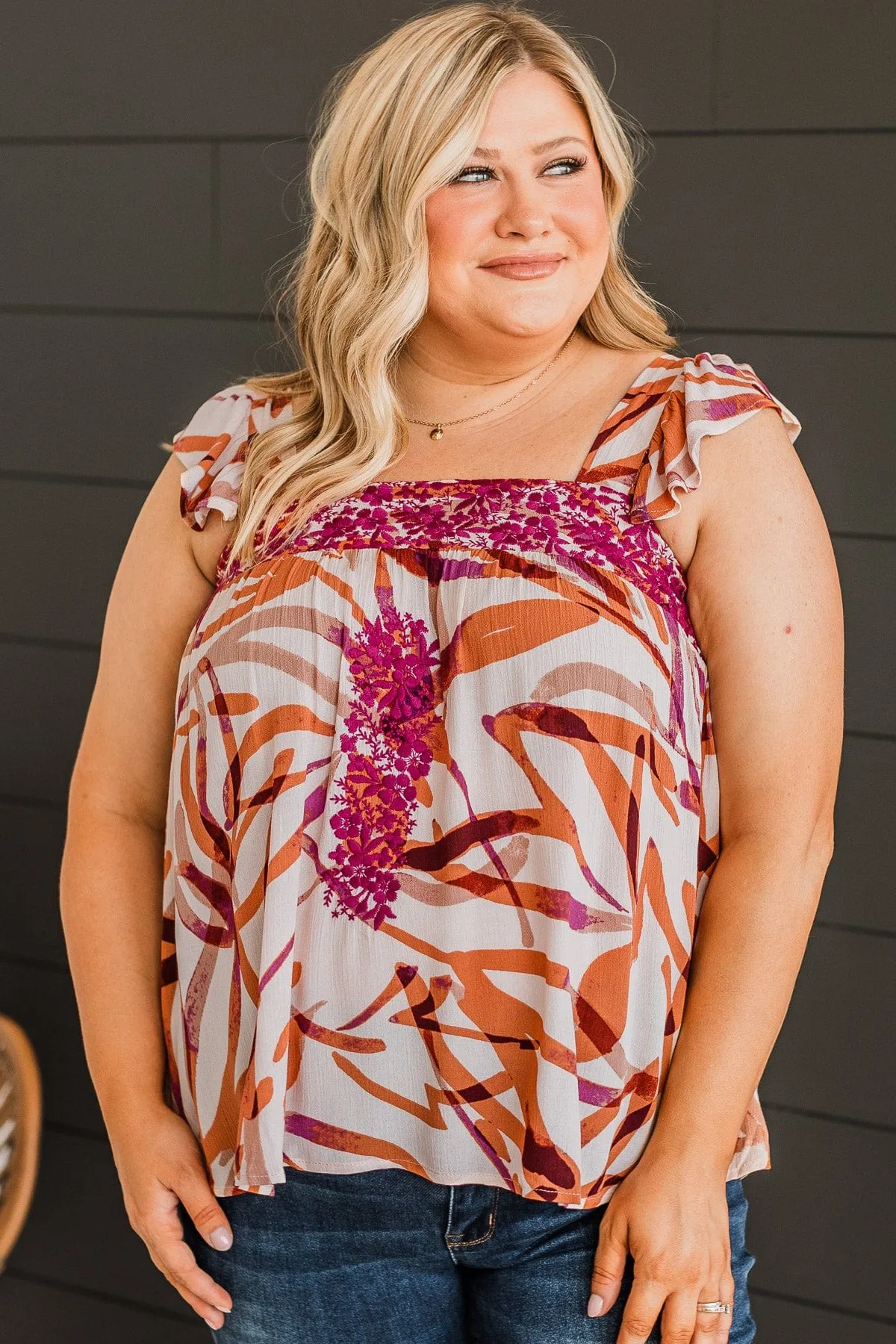 Surely Stunning Tank Top- Burnt Orange & Magenta