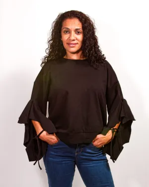 Sweatshirt Ruffle Tie Sleeve