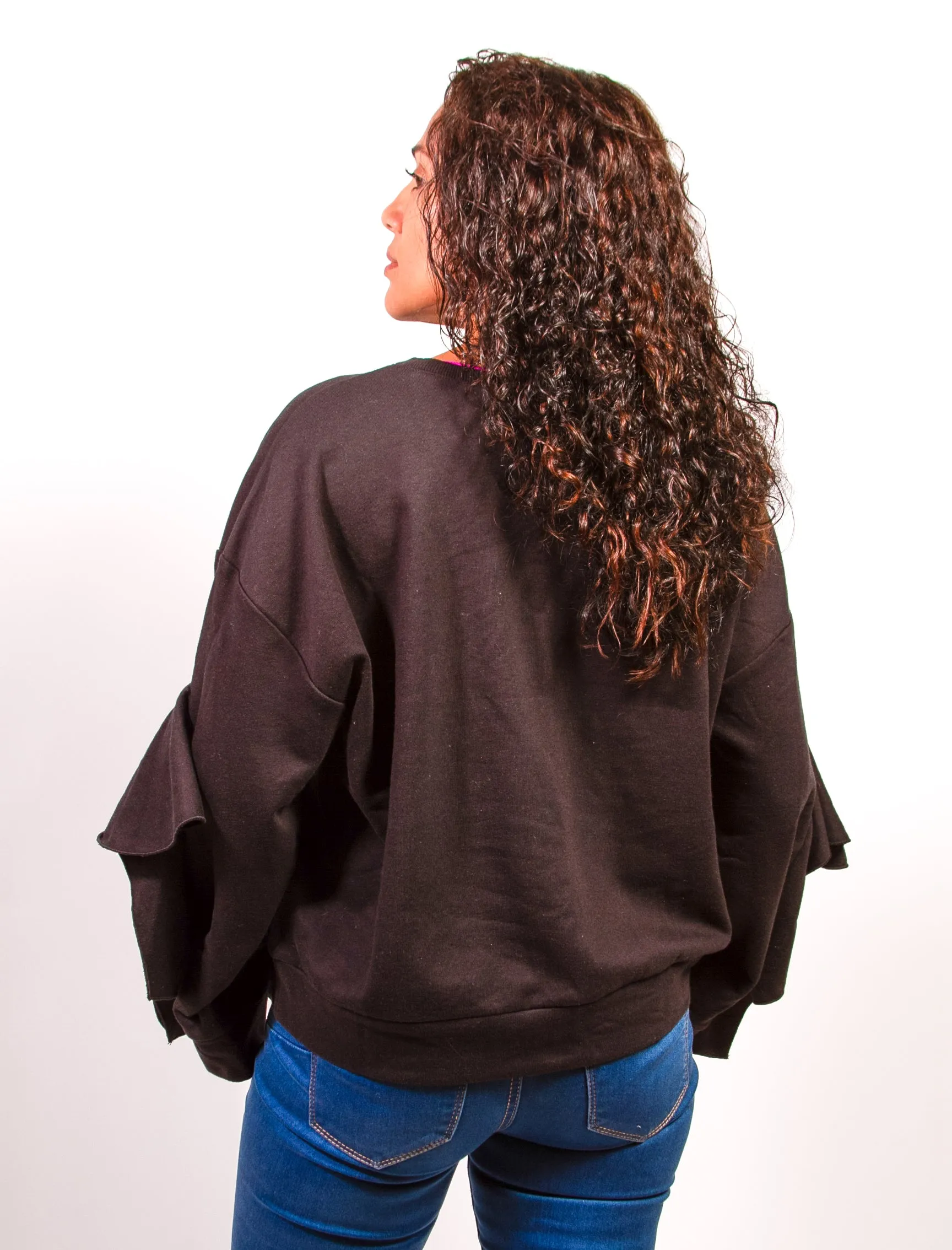 Sweatshirt Ruffle Tie Sleeve