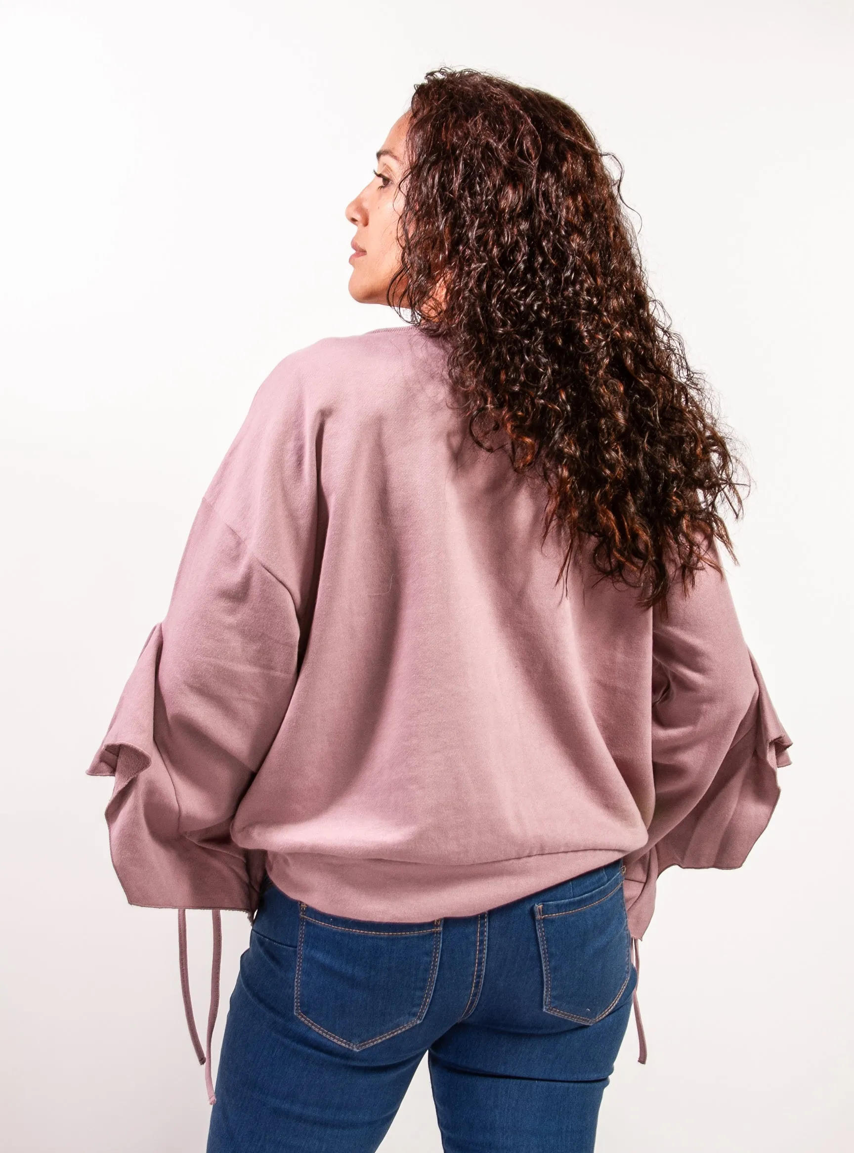 Sweatshirt Ruffle Tie Sleeve