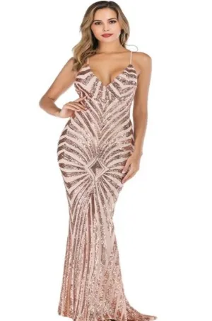 Sweet Gold Mermaid Maxi Sequin Evening Dress