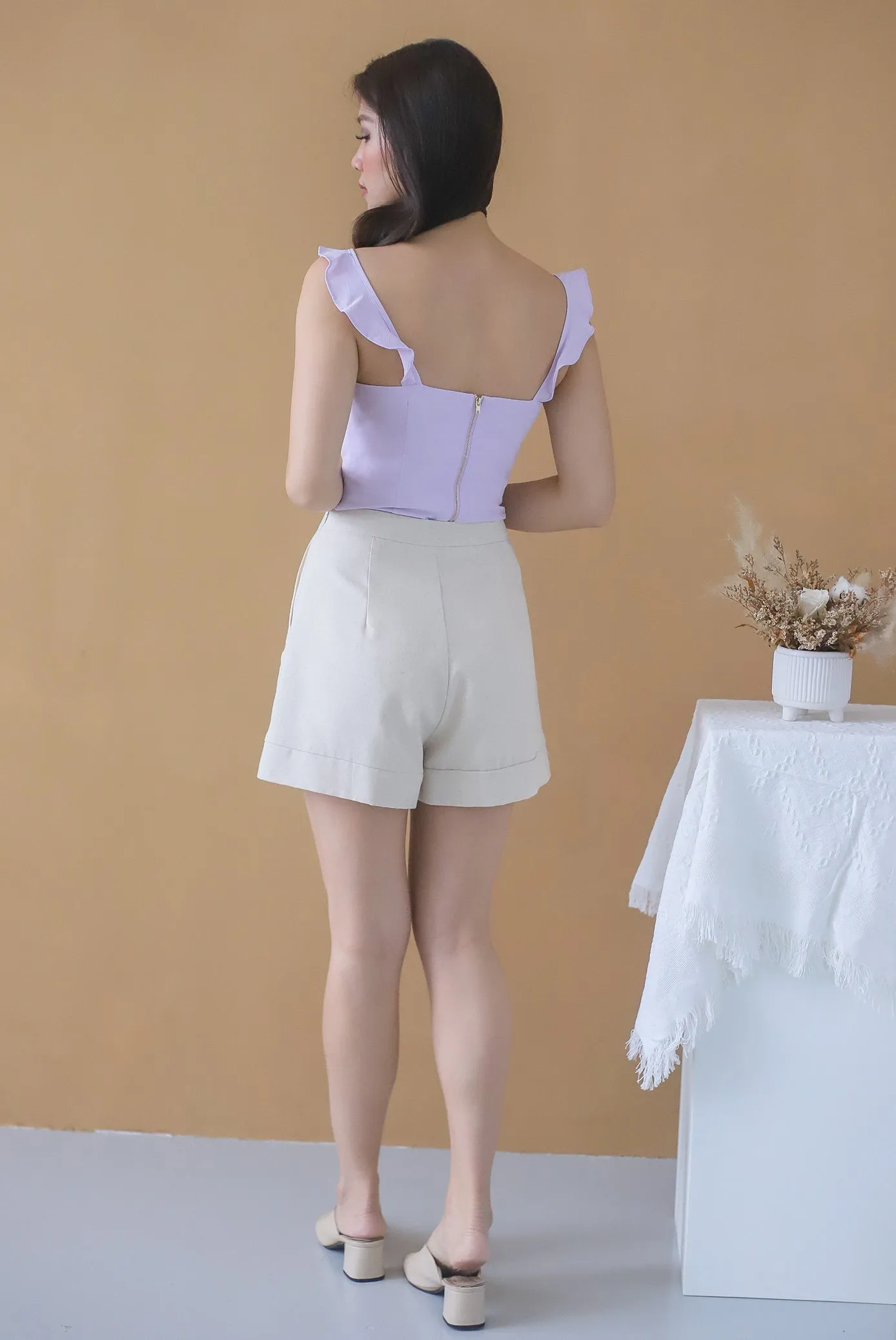 TDC Viorie Ruffle Strap Top In Lavender