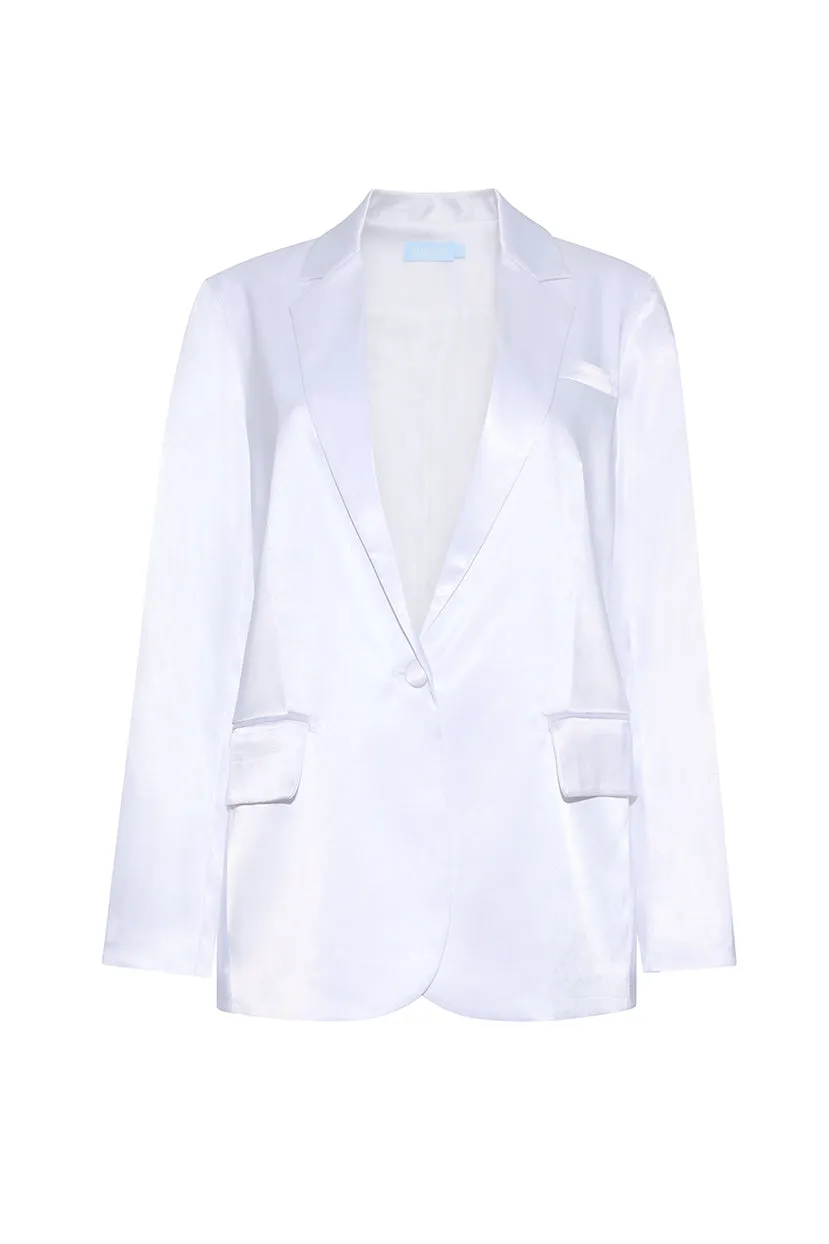 The Margot Satin Blazer | White