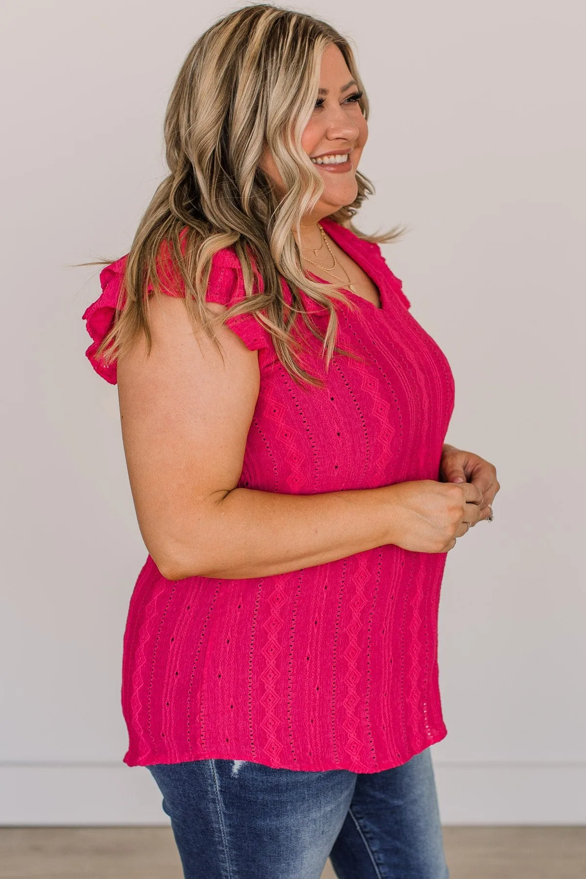 Think Pink Ruffle Sleeve Top- Fuchsia